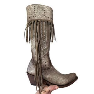 Liberty Black Women's Maritsa Fringe Zipper Knee High Boots Silver Gray Sz 9